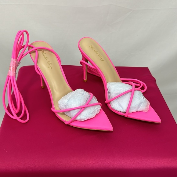 Elisabet Tang Fluorescent Pink 4.3” High Stilettos Sandals, Sexy Strappy  8.5 - Picture 7 of 12